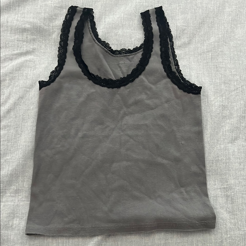Brandy Melville Gray Camisole with Black Lace Trim